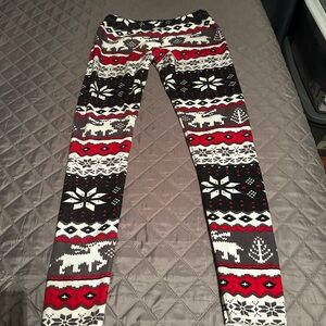 Festive fleece Leggings - Red, Black, White medium